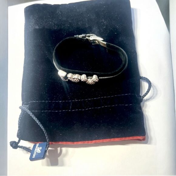 RARE Swarovski Disney Bracelet With “ I (Heart) Mickey”. Black Leather Band. main image 6
